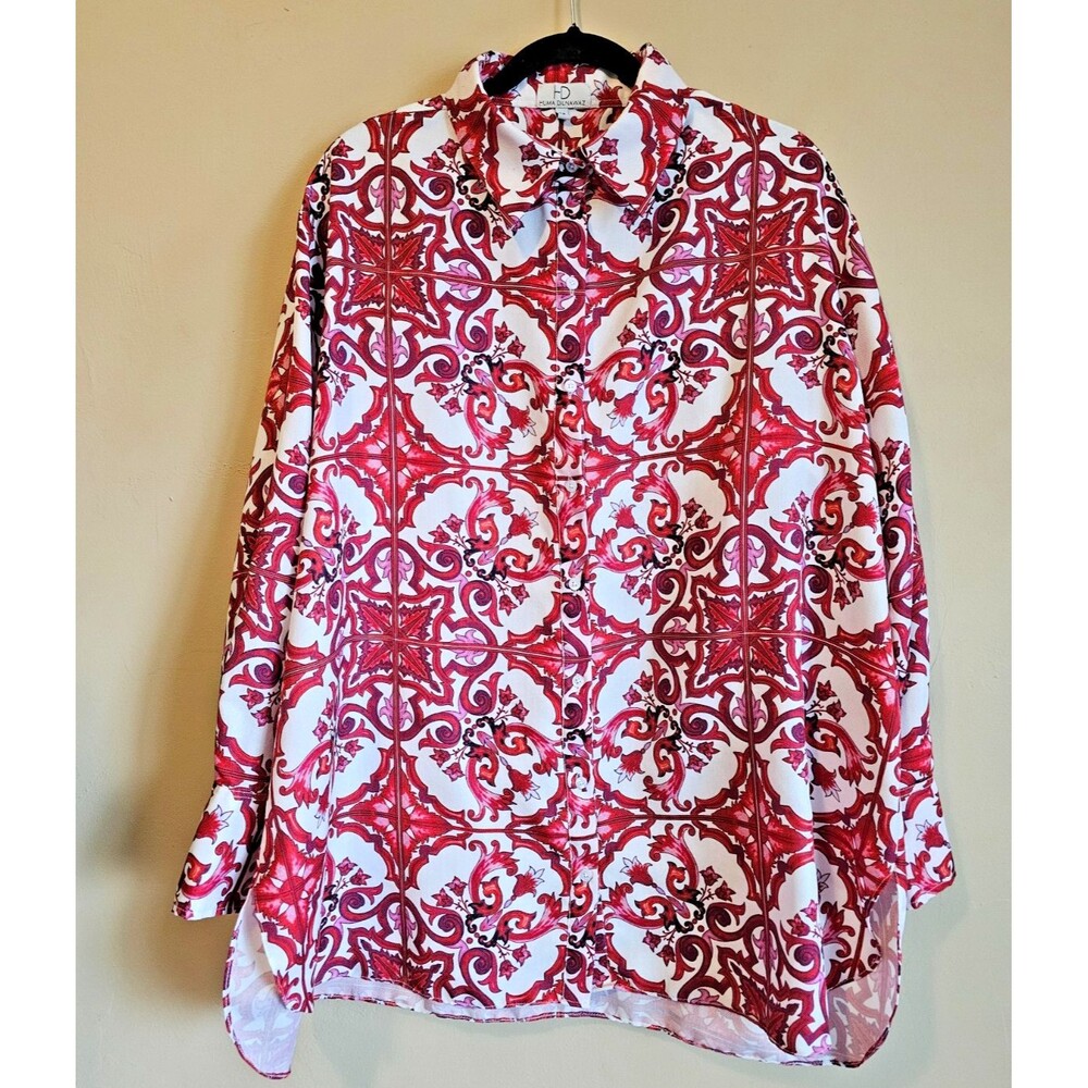 pakistani designer Huma Dilnawaz Red Majorica pattern size M art to wear